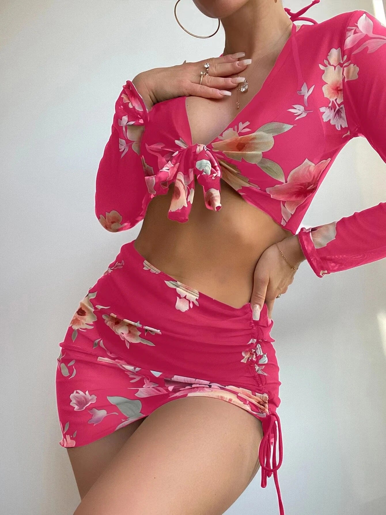 Wholesale Printed Drawstring Two-piece Polyester Swimwear